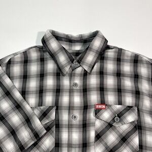 Dixxon Hacienda Short Sleeve Plaid Bamboo Shirt Men's Size Large Black White